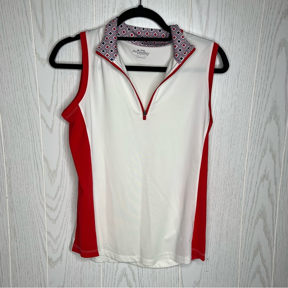 Lady Pinseeker Sleeveless Golf Performance Quarter Zip Tank Top Size Small